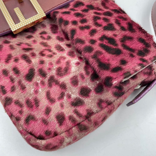 Sold Fendi Baguette Pink Leopard Print Pony-hair style calfskin