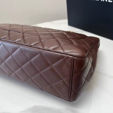 Chanel Classic Flap Maxi Chocolate Brown Lambskin Leather Single Flap Gold Hardware