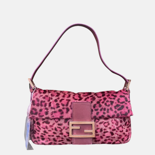 Sold Fendi Baguette Pink Leopard Print Pony-hair style calfskin-Luxbags