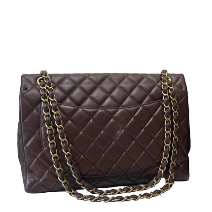 Chanel Classic Flap Maxi Chocolate Brown Lambskin Leather Single Flap Gold Hardware