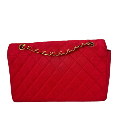 Chanel Classic Flap Medium Vintage Red Nylon Satin with 24k Gold Plated HW