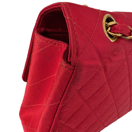 Chanel Classic Flap Medium Vintage Red Nylon Satin with 24k Gold Plated HW