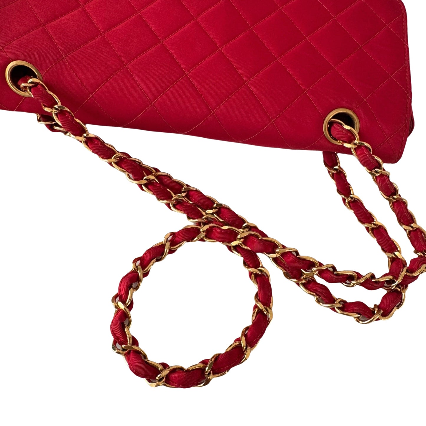 Chanel Classic Flap Medium Vintage Red Nylon Satin with 24k Gold Plated HW