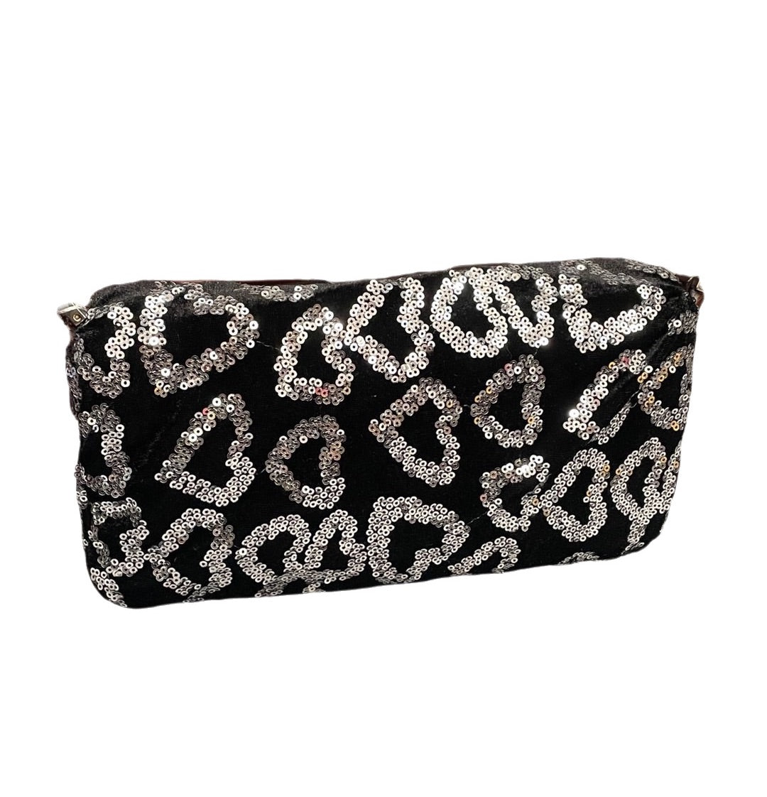 FENDI Baguette White Heart Shaped Sequin Black Shoulder Bag