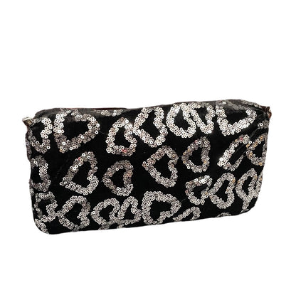 FENDI Baguette White Heart Shaped Sequin Black Shoulder Bag