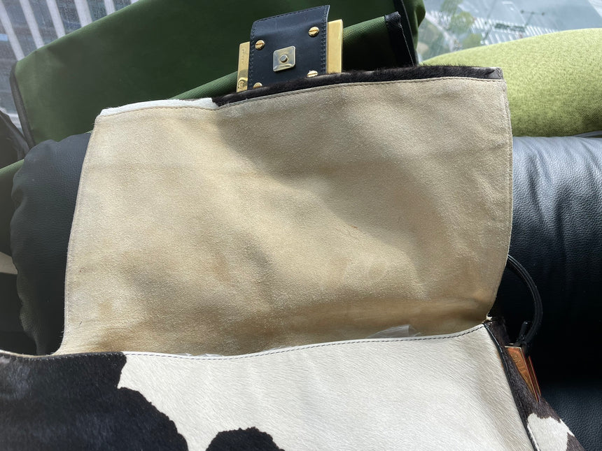 Sold Fendi Mamma Baguette Pony hair in cow print White and Black