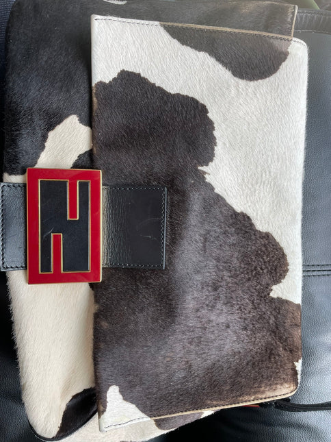 Sold Fendi Mamma Baguette Pony hair in cow print White and Black