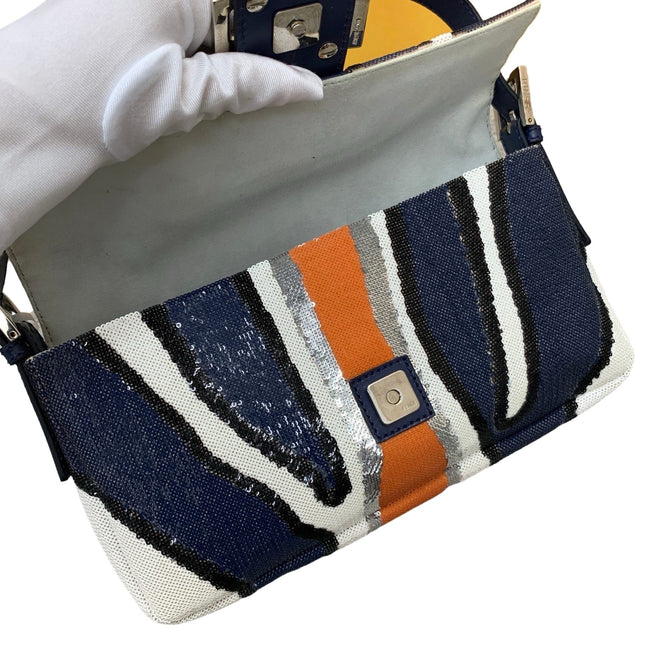 Sold FENDI Baguette Zebra-Stripe Sequin Blue Orange White