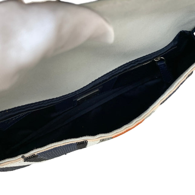 Sold FENDI Baguette Zebra-Stripe Sequin Blue Orange White