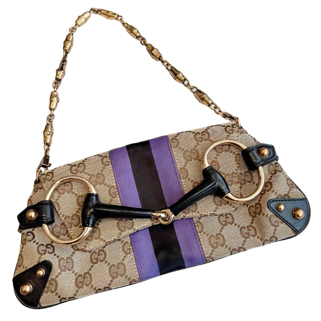 Gucci Horsebit 1955 Small Chain Bag Gucci Monogram Black Purple Web