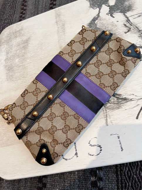 Gucci Horsebit 1955 Small Chain Bag Gucci Monogram Black Purple Web