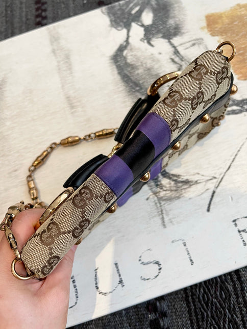 Gucci Horsebit 1955 Small Chain Bag Gucci Monogram Black Purple Web