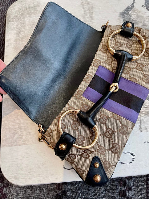Gucci Horsebit 1955 Small Chain Bag Gucci Monogram Black Purple Web