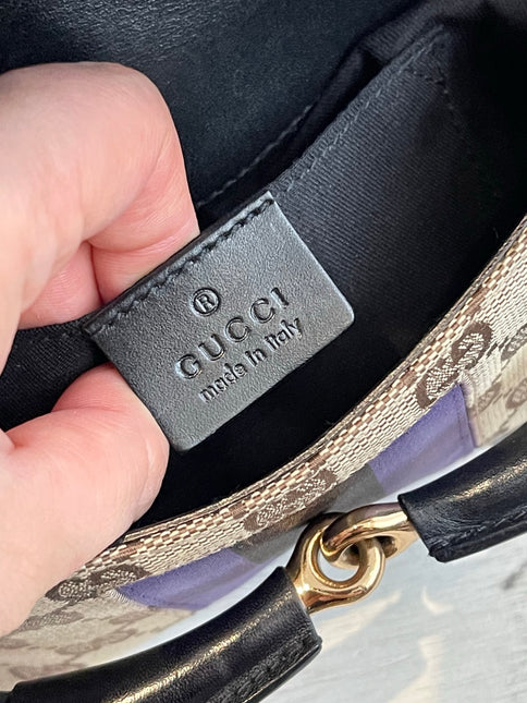 Gucci Horsebit 1955 Small Chain Bag Gucci Monogram Black Purple Web