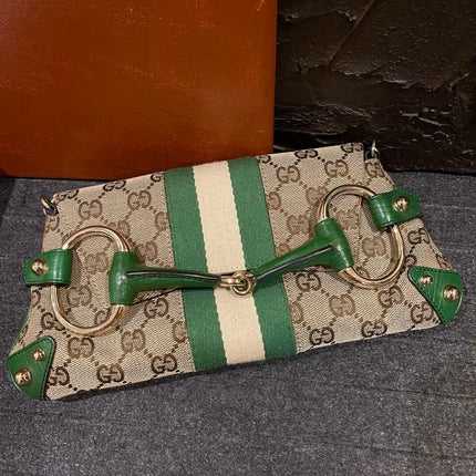 Gucci Horsebit 1955 Small Chain Bag Gucci Monogram Green Web