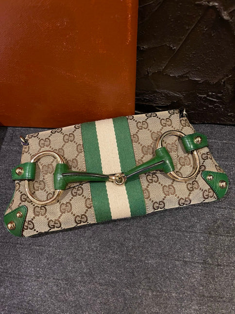 Gucci Horsebit 1955 Small Chain Bag Gucci Monogram Green Web