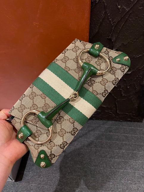 Gucci Horsebit 1955 Small Chain Bag Gucci Monogram Green Web