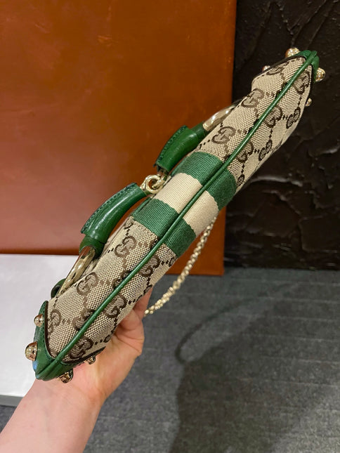 Gucci Horsebit 1955 Small Chain Bag Gucci Monogram Green Web