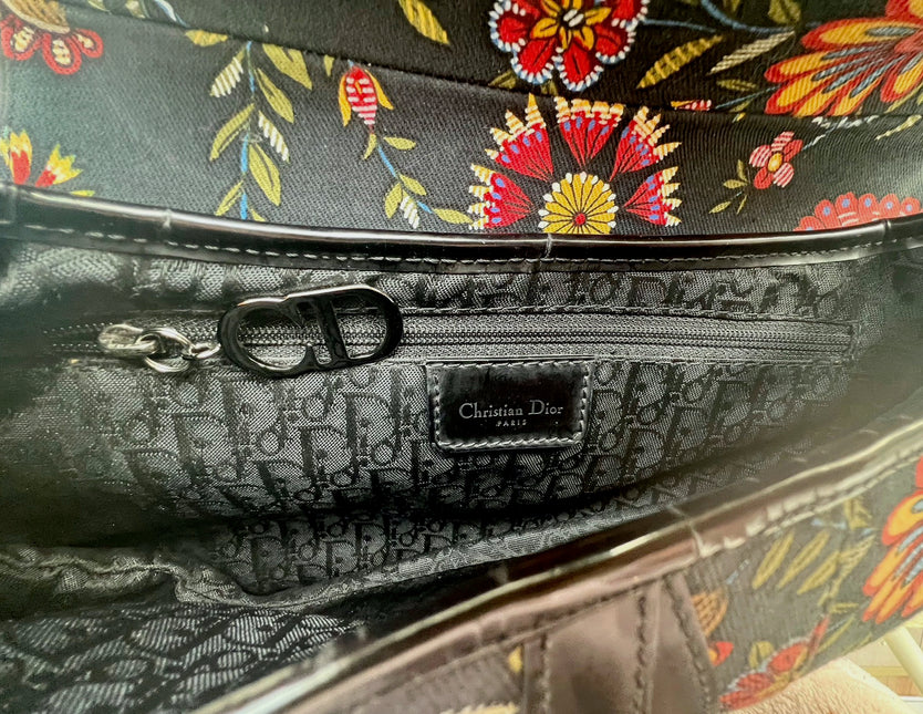 Dior Saddle Black Denim with Floral Embroidery John Galliano Design