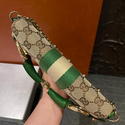 Gucci Horsebit 1955 Small Chain Bag Gucci Monogram Green Web