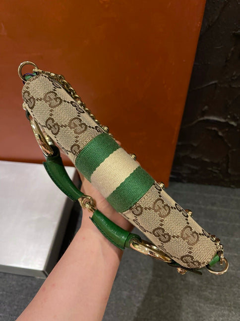 Gucci Horsebit 1955 Small Chain Bag Gucci Monogram Green Web