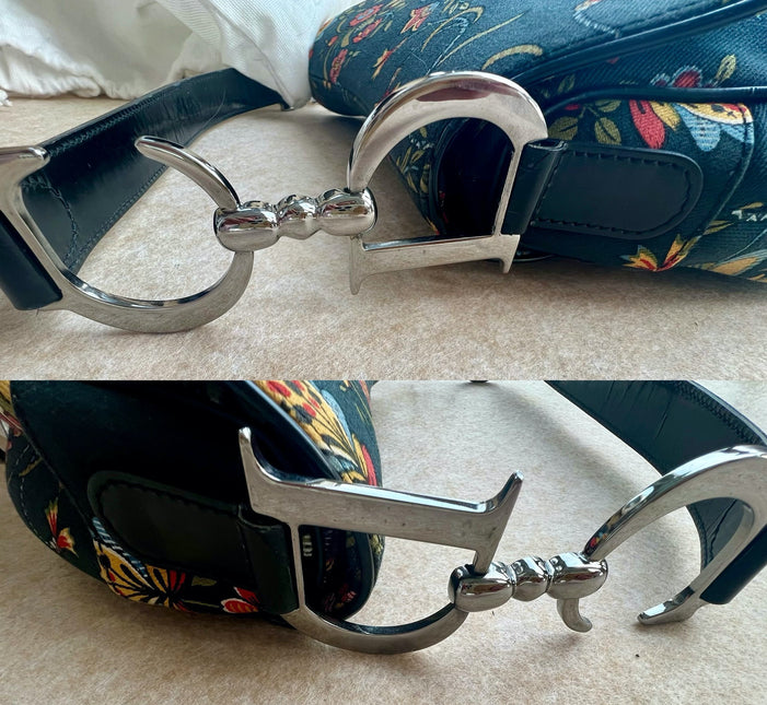 Dior Saddle Black Denim with Floral Embroidery John Galliano Design