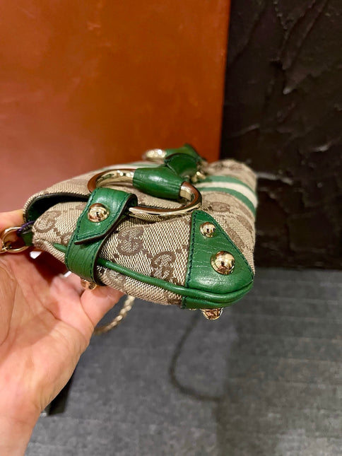 Gucci Horsebit 1955 Small Chain Bag Gucci Monogram Green Web