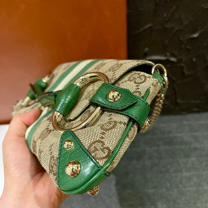 Gucci Horsebit 1955 Small Chain Bag Gucci Monogram Green Web