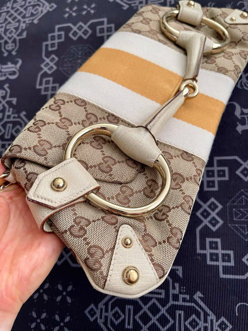 Gucci Horsebit 1955 Large Chain Bag Gucci Monogram Yellow White Web