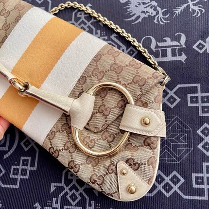 Gucci Horsebit 1955 Large Chain Bag Gucci Monogram Yellow White Web