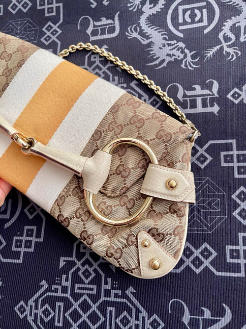 Gucci Horsebit 1955 Large Chain Bag Gucci Monogram Yellow White Web