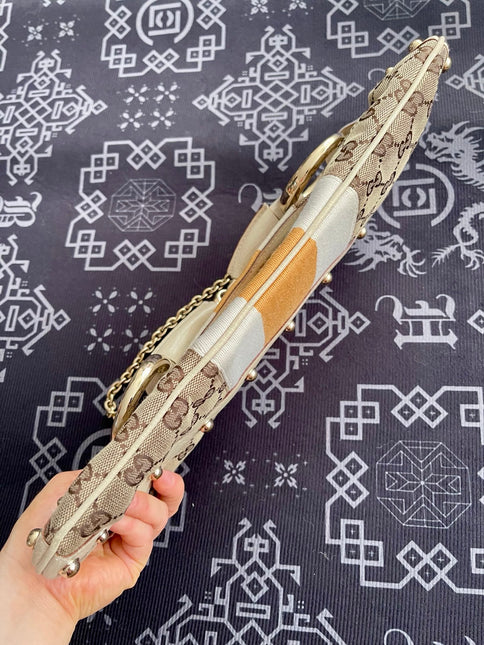 Gucci Horsebit 1955 Large Chain Bag Gucci Monogram Yellow White Web