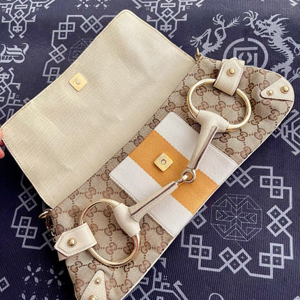 Gucci Horsebit 1955 Large Chain Bag Gucci Monogram Yellow White Web
