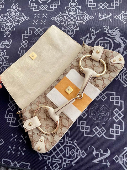 Gucci Horsebit 1955 Large Chain Bag Gucci Monogram Yellow White Web