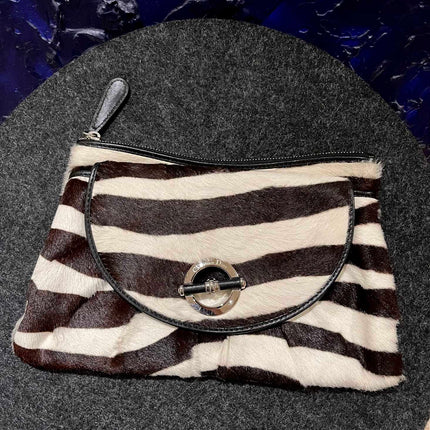Dior Envelope Clutch Zebra Print Pony Style Calfskin Leather Silver Hardware
