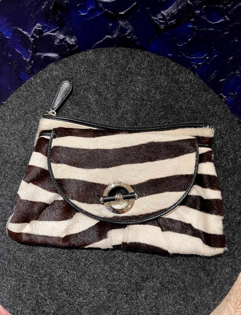 Dior Envelope Clutch Zebra Print Pony Style Calfskin Leather Silver Hardware