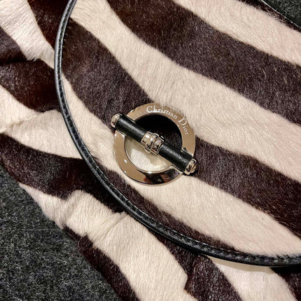 Dior Envelope Clutch Zebra Print Pony Style Calfskin Leather Silver Hardware