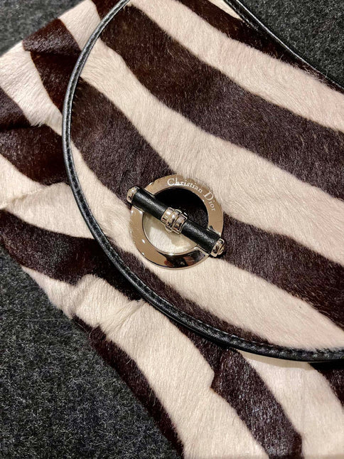 Dior Envelope Clutch Zebra Print Pony Style Calfskin Leather Silver Hardware