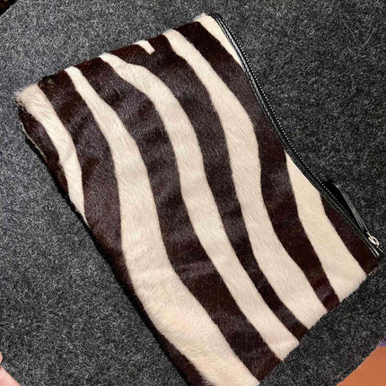 Dior Envelope Clutch Zebra Print Pony Style Calfskin Leather Silver Hardware