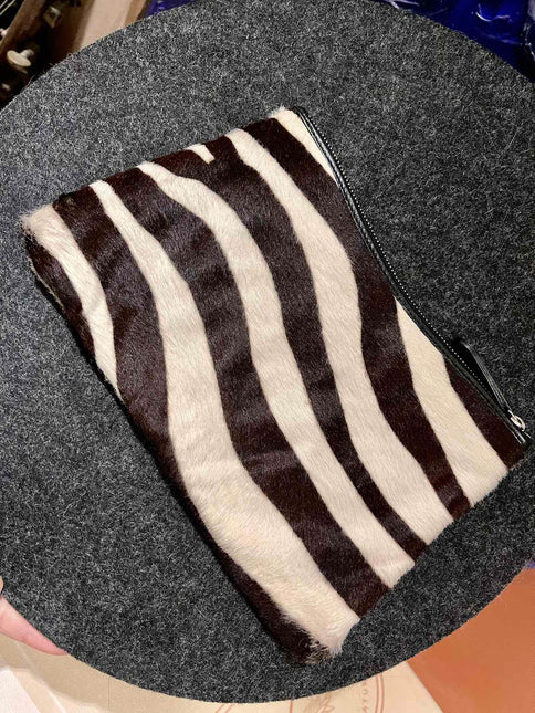 Dior Envelope Clutch Zebra Print Pony Style Calfskin Leather Silver Hardware