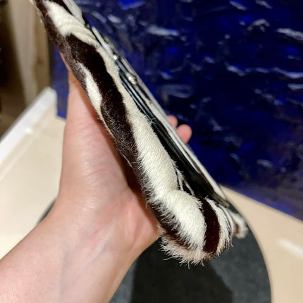 Dior Envelope Clutch Zebra Print Pony Style Calfskin Leather Silver Hardware