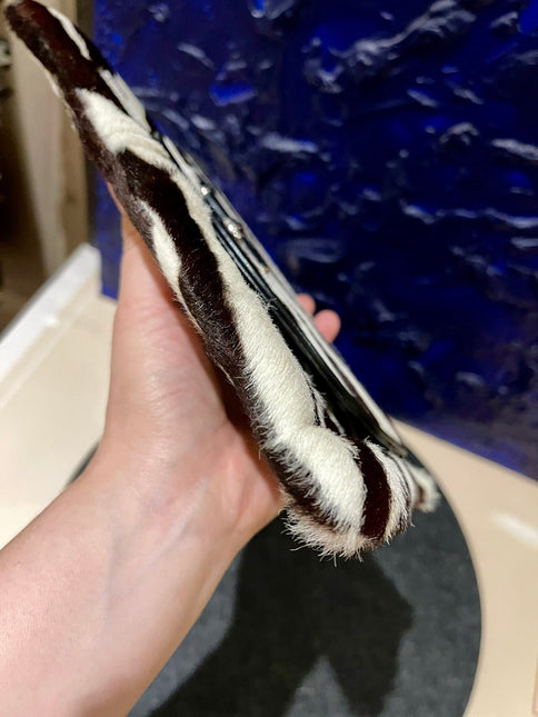 Dior Envelope Clutch Zebra Print Pony Style Calfskin Leather Silver Hardware