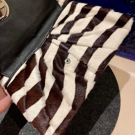 Dior Envelope Clutch Zebra Print Pony Style Calfskin Leather Silver Hardware