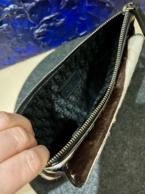 Dior Envelope Clutch Zebra Print Pony Style Calfskin Leather Silver Hardware