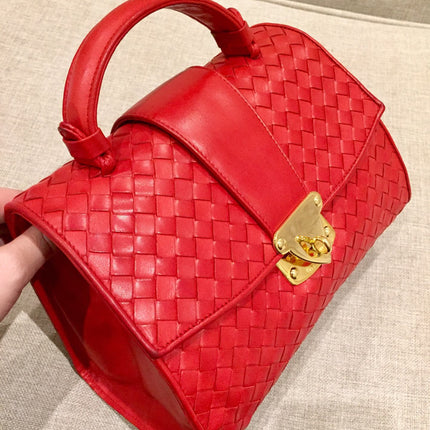 Bottega Veneta Top Handle Bag Red Intrecciato Leather