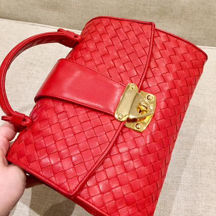 Bottega Veneta Top Handle Bag Red Intrecciato Leather
