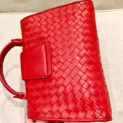 Bottega Veneta Top Handle Bag Red Intrecciato Leather