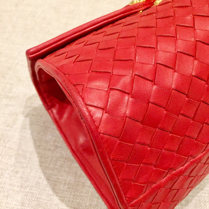 Bottega Veneta Top Handle Bag Red Intrecciato Leather