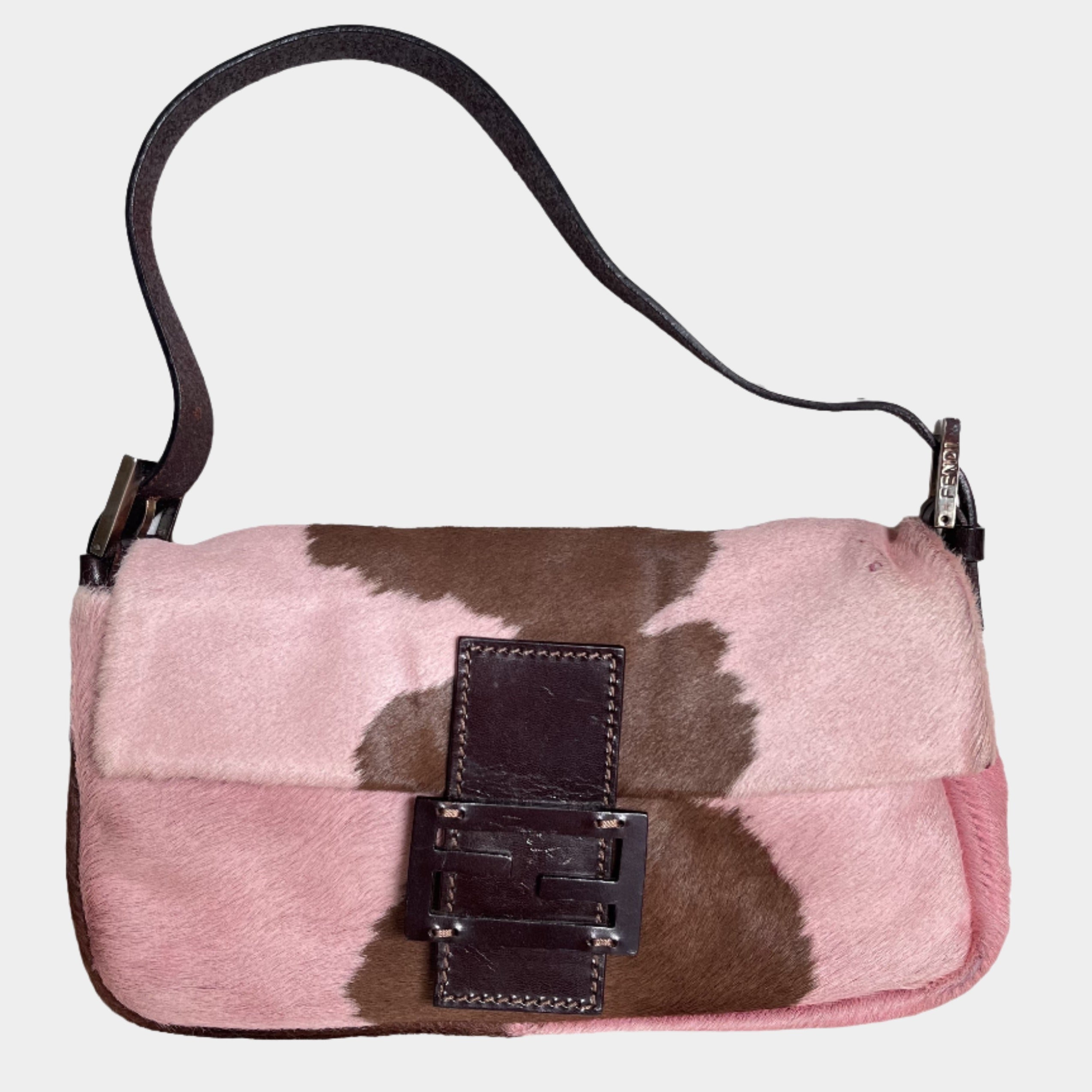 Sold Fendi Baguette Pony style Calfskin Leather Shoulder Bag in Pink C Luxbags