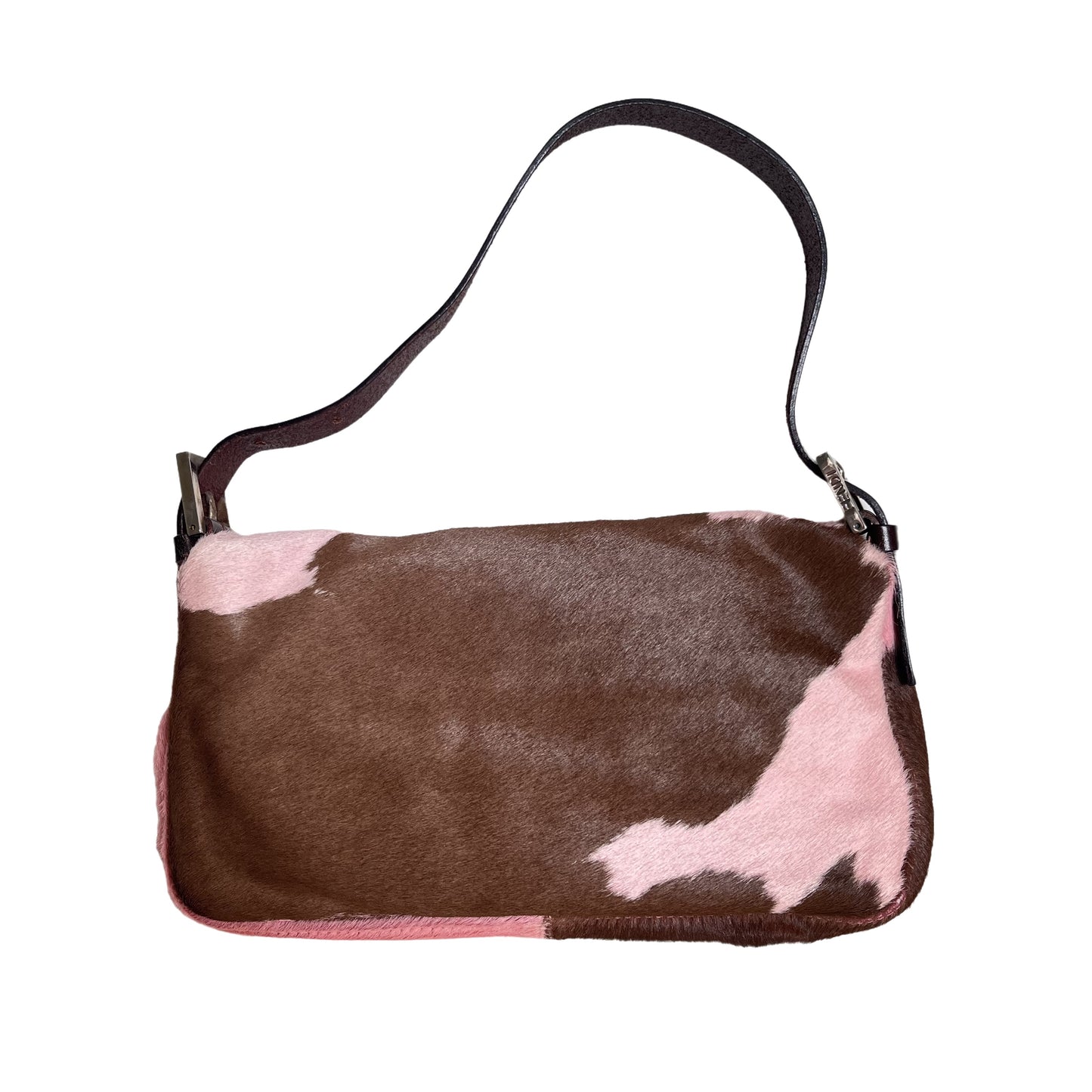 Fendi Baguette Pony-style Calfskin Leather Shoulder Bag in Pink Cow Print